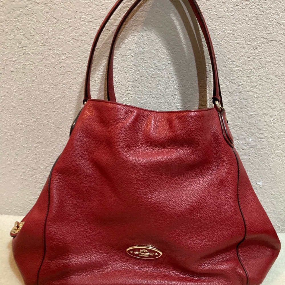 Coach Cherry Red Textured Leather Handbag